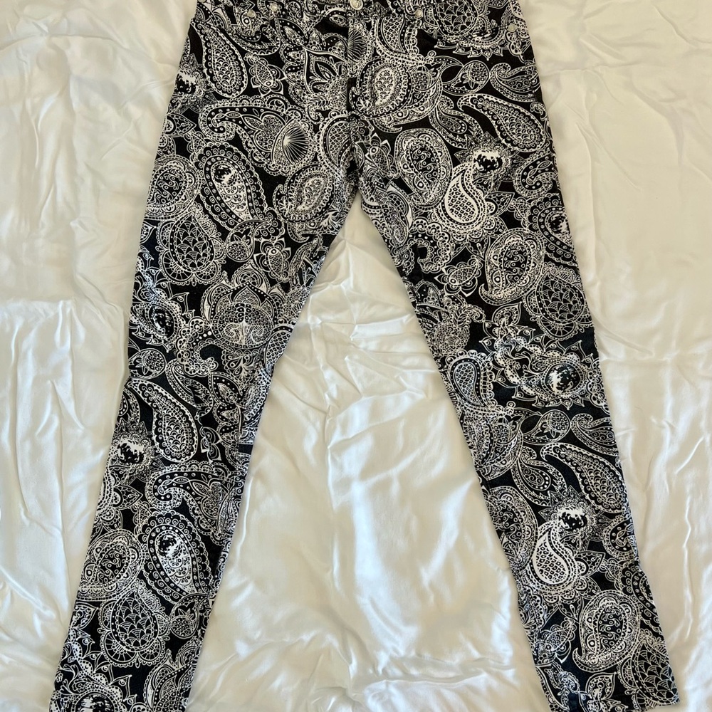 Versus Versace Black and White Paisley Slim Jeans